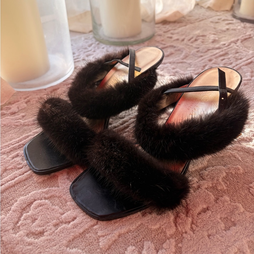 Vintage Escada Mink Fur Black Kitten Heels - Size 7